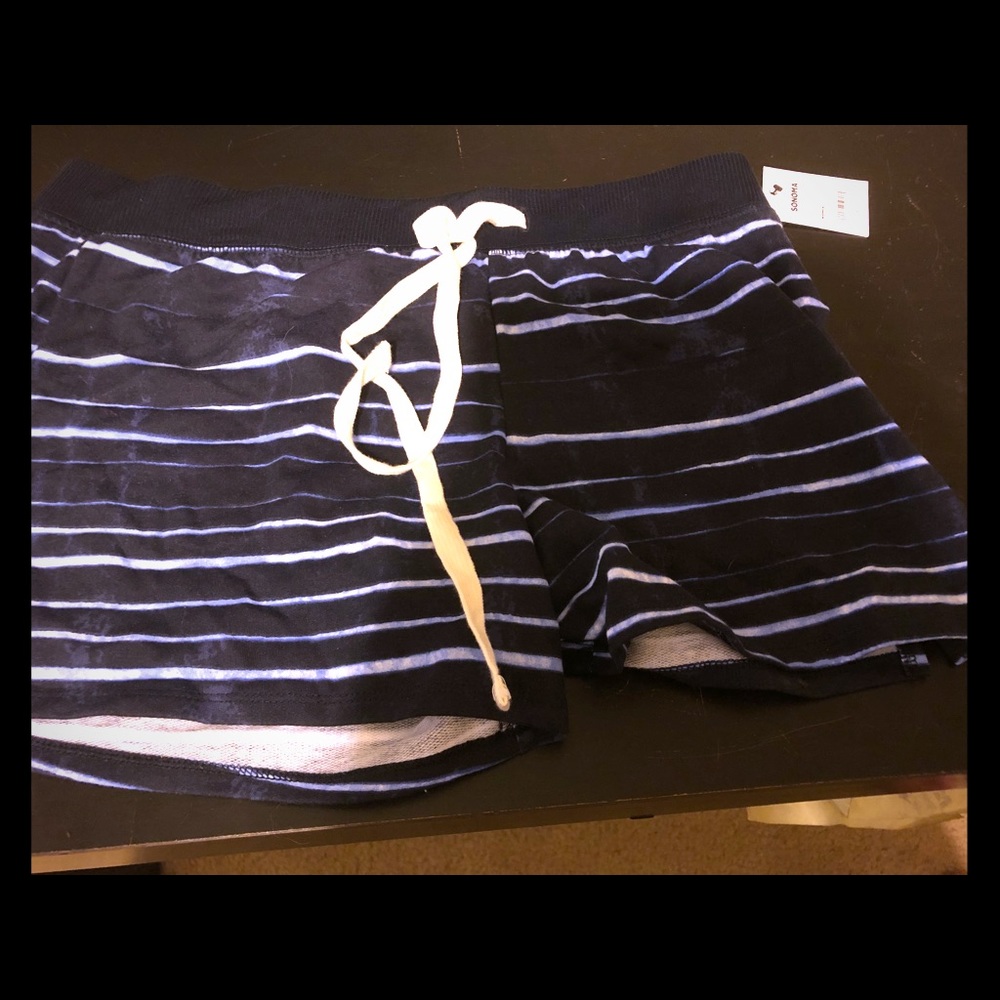 Navy and white striped shorts